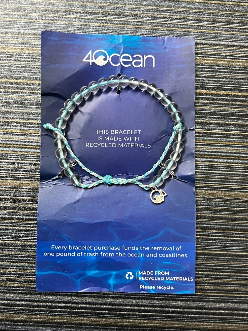 🎁4ocean Clear Bead Bracelet with Aqua Braided Cord